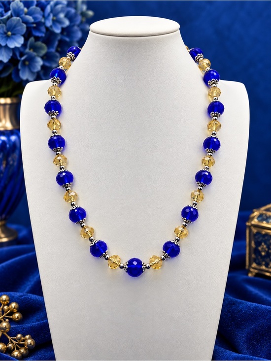 Aprilsplace Jewelry - Royal Blue and Champagne Glass necklace silver accent Aprilsplace 20 inch